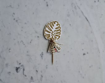 Mini Monstera Leaf Cake Topper / Gold Modern Calligraphy / Custom Hand Lettered / Gold Tassel / Mini Tassels Balloon / Birthday Wedding/