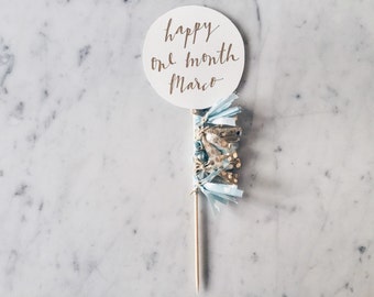 Cake Topper / Modern Calligraphy / Custom Hand Lettered/ Cream Star Silver / Made-To-Order/ Hand Made Mini Tassels / Happy New Year