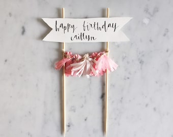 Cake Topper / Modern Calligraphy / Custom Hand Lettered / Blush Pink Pinks / Made-To-Order/ Hand Made Mini Tassels / Birthday Party