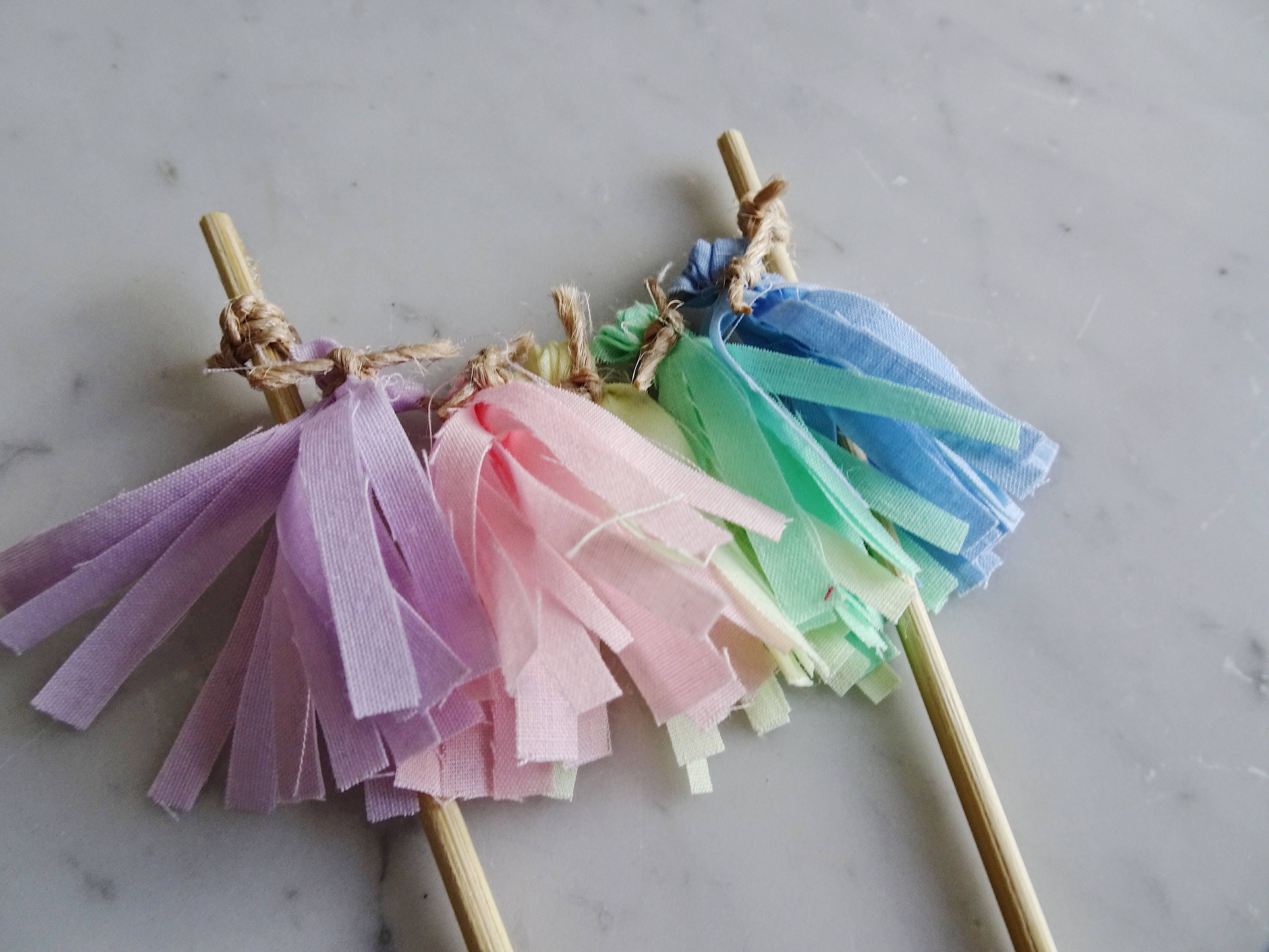 Mini Tassel Cake Topper / Custom / Unicorn Pastel Rainbow / Made-To-Order/  Hand Made Mini Tassels / Birthday Party / Bamboo Sticks / Cotton