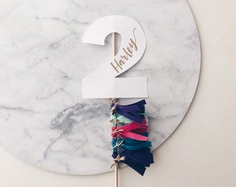 Cake Topper / Two / Second Birthday / Gold Modern Calligraphy / Custom Hand Lettered / Bright Colours / Confetti / Mini Tassels /