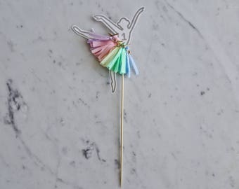 Ballerina Cake Topper / Silver Modern Calligraphy / Custom Hand Lettered / Rainbow / Mini Tassels / First Birthday / Pastels / Baby Girl /