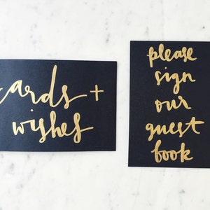 ONE CARD Custom A5 Hand Drawn Metallic Gold Lettering Sign / Black Card / Guest Book Cards Signs / Calligraphy/ Party Wedding Birthday Hens/