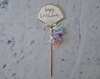 Clam Shell Cake Topper / Gold Modern Calligraphy / Custom Hand Lettered / Rainbow Pastel / Mini Tassels / First Birthday / Under The Sea