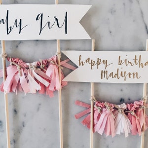 Cake Topper / Modern Calligraphy / Custom / Pink Baby Girl / Gender Reveal Cake / Made-To-Order/ Hand Made Mini Tassels / Party / Birthdays image 5