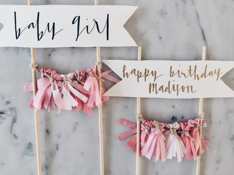 Cake Topper / Modern Calligraphy / Custom / Pink Baby Girl / Gender Reveal Cake / Made-To-Order/ Hand Made Mini Tassels / Party / Birthdays image 5