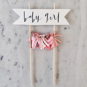 Cake Topper / Modern Calligraphy / Custom / Pink Baby Girl / Gender Reveal Cake / Made-To-Order/ Hand Made Mini Tassels / Party / Birthdays image 1