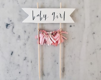 Cake Topper / Modern Calligraphy / Custom / Pink Baby Girl / Gender Reveal Cake / Made-To-Order/ Hand Made Mini Tassels / Party / Birthdays