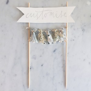 Cake Topper / Silver Calligraphy / Custom Hand Lettered / Silver Gold / Made-To-Order/ Hand Made Mini Tassels / Bamboo Skewers / Birthdays / image 1