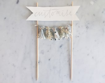 Cake Topper / Silver Calligraphy / Custom Hand Lettered / Silver Gold / Made-To-Order/ Hand Made Mini Tassels / Bamboo Skewers / Birthdays /