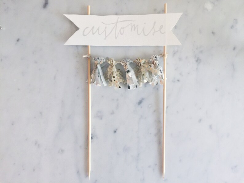 Cake Topper / Silver Calligraphy / Custom Hand Lettered / Silver Gold / Made-To-Order/ Hand Made Mini Tassels / Bamboo Skewers / Birthdays / image 1