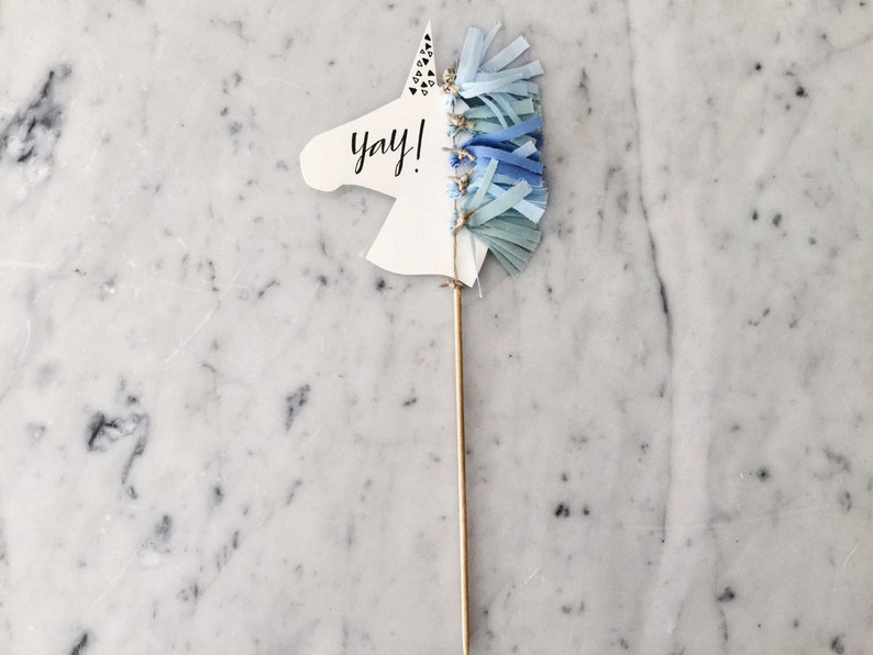 Unicorn Cake Topper / Modern Calligraphy / Custom Hand Lettered / Blue Mint Boy / Mini Tassels / Unicorn Mane Pastels / image 1