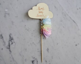 Cloud Cake Topper / Rose Gold Modern Calligraphy / Custom Hand Lettered / Mini Tassels / First Birthday / Cream Rainbow / Baby Girl /