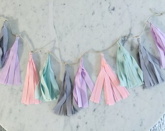 9 Inch Fabric Tassel Garland/ Bespoke / Custom / Made-to-order/ Pastels / Baby Showers Kids Children Bedroom Nursery Kitchen Tea Wedding /