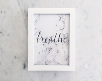 Custom Ink Calligraphy Home Decor / Includes Frame / Marble Print Paper / Modern Calligraphy / Breathe / Writing / Party / Home / Minimal