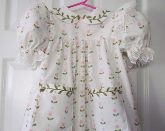 Handmade Vintage Inspired Pink Floral Little Girls Dress Size 3