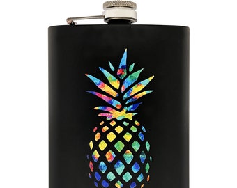 Rainbow Pineapple Flask: 8oz Stainless Steel Hip Flask with Gift Box