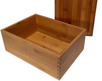 Large Wooden Keepsake and Storage Box - Wood  Box with lid - Bamboo storage Dovetail Stash Boxes for home or office keepsakes