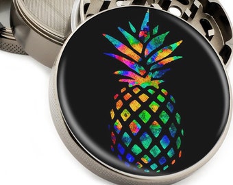 Rainbow Pineapple Grinder - Large 4 Piece Grinder for herbs with Pollen Catcher 2.5" Titanium 4 part premium Grinders SwagGear Gift Box