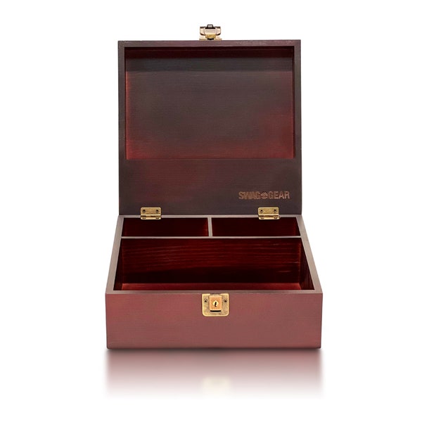 Dark Wood Compartnment Box with Lock - Locking storage Box with hinged lid - Large Keepsake Box for Home Decor Jewelrey boxes keepsakes