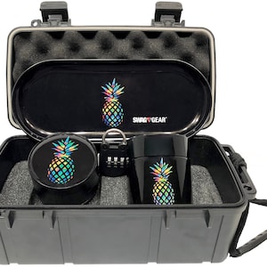 Pineapple Locking Stash Box Combo - Smell Proof Case with lock Grinder Stash Jar and Rolling Tray - 100% Odor proof Travel Case
