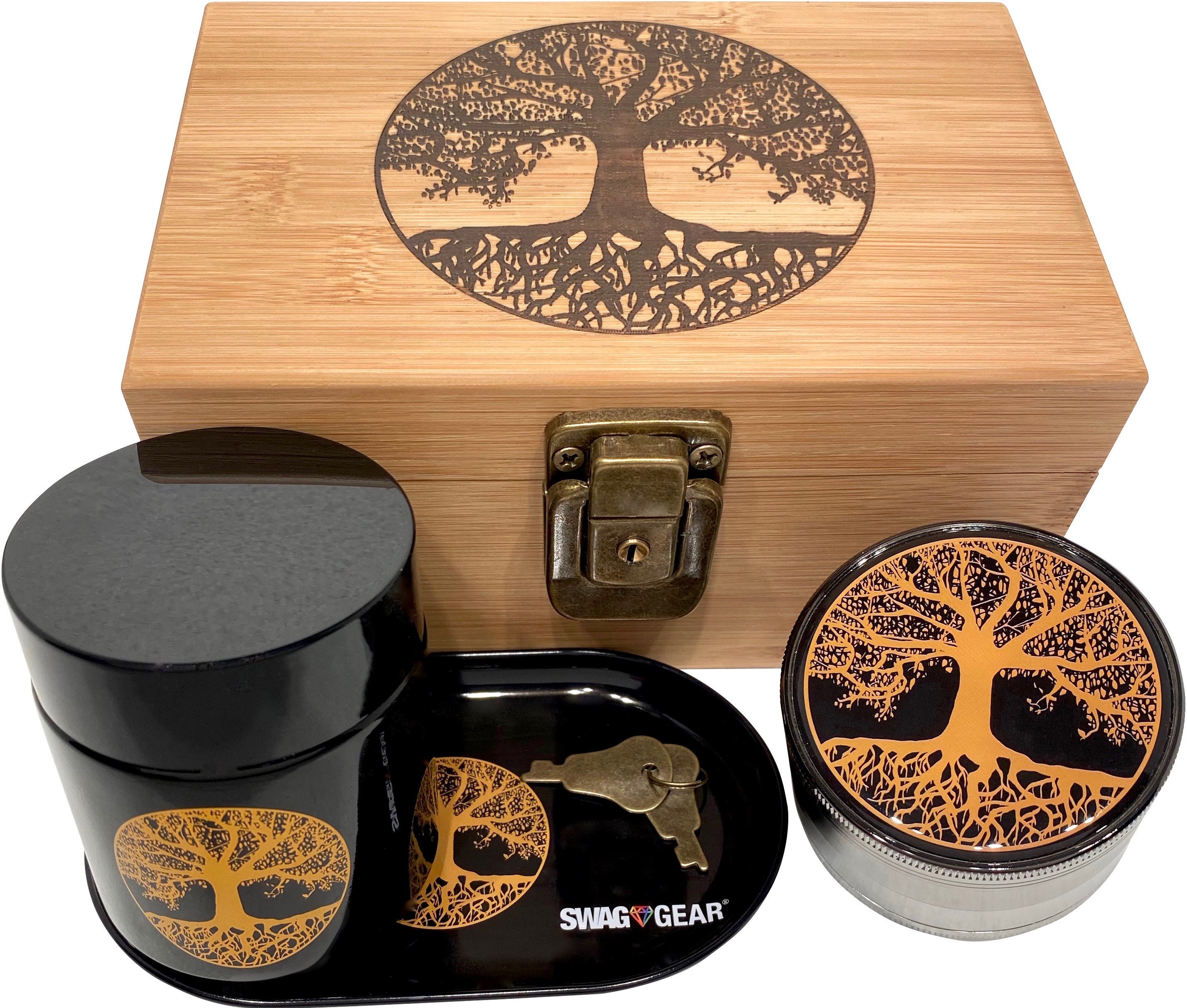 Tree of Life Stash Box Combo Locking Stash Box Grinder Stash Jar and R –  Swag Gear