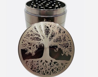 Tree of Life Herb Grinder: Etched Titanium, 2.5" Wide