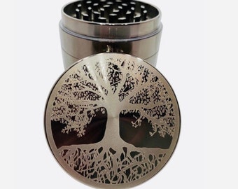 Tree of Life Herb Grinder - 4 Piece Premium Etched Grinder - Titanium Grinder - Large Grinder 2.5" Wide Original Art - Swag Gear Gift Box