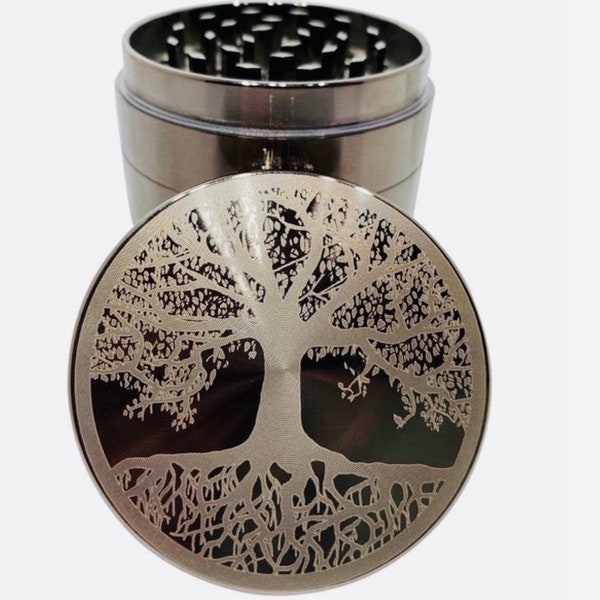 Tree of Life Herb Grinder - 4 Piece Premium Etched Grinder - Titanium Grinder - Large Grinder 2.5" Wide Original Art - Swag Gear Gift Box