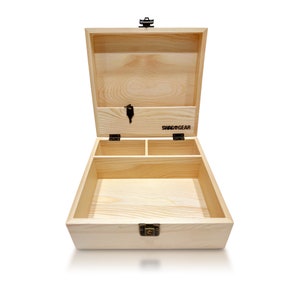 Natural Wood Compartnment Box with Lock - Locking storage Box with hinged lid - Large Keepsake Box for Home Decor Jewelrey keepsakes