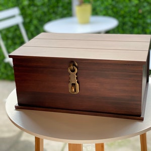 Large Wooden Box With Hinged Lid Wooden Keepsake Boxes for Home Wood  Storage Box With Lid Oak Box With Black Finish Decorative Boxes 