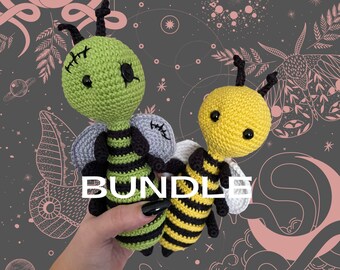 BUNDLE of Bees - Bumble bee & Zombee Amigurumi Crochet patterns.  US Terms, beginner friendly, halloween crochet