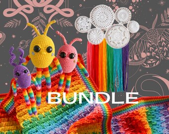 BUNDLE Crochet Patterns x 3 - Rainbow blanket, wall hanging & toy - perfect for childs room or nursery, rainbow baby, gift