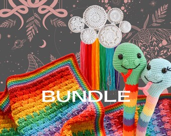 BUNDLE - 4 x Crochet Patterns - Crochet Blanket, Crochet Wall Hanging & Amigurumi Snakes