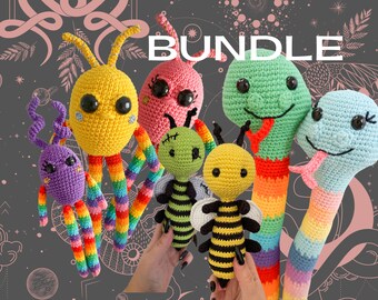 AMIGURUMI BUNDLE - 4 x Crochet Amigurumi Toy Patterns - Snakes, Bees, Snuggles
