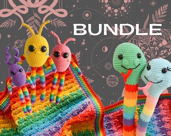 BUNDLE - 3 x Crochet Patterns - Amigurumi Snakes, Snuggle Bugs & Rainbow Crochet blanket patterns