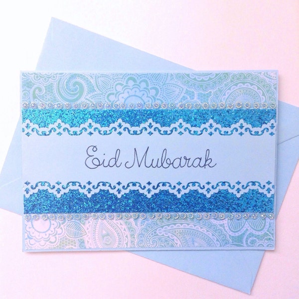 Azul Eid tarjeta Eid Mubarak, regalo de Eid, Eid - Ul-Fitr, Eid - Ul-Adha, tarjeta islámica, musulmana tarjetas de felicitación, Ramadán Hayy