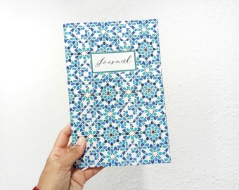 Notebook - 6x9" - 120 lined pages - Blue Moroccan Geometric Pattern - Writing Diary - Journal - Note taking - Gift ideas for Her - Notepad
