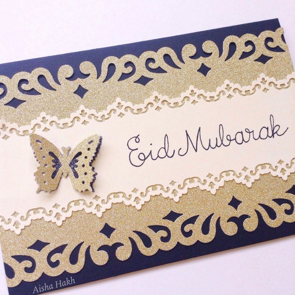 Eid tarjeta Eid Mubarak, oro y negro regalo de Eid, Eid - Ul-Fitr, Eid - Ul-Adha, islámica, tarjeta de saludo musulmán, Ramadán Hayy