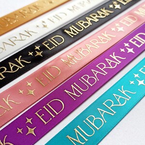 Ruban Eid Mubarak - 10 mètres - Or satiné, impression de feuille d'or | Papier cadeau de l'Aïd - Cadeau islamique du Ramadan Papeterie Cadeaux de l'Aïd pour enfants musulmans