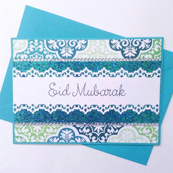 Tarjeta turquesa Eid Mubarak, regalo de Eid, Eid - Ul-Fitr, Eid - Ul-Adha, islámica, musulmana tarjetas de felicitación, Ramadán Hayy Teal