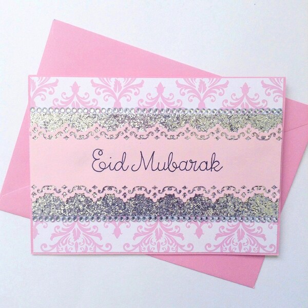 Rosa Eid tarjeta Eid Mubarak, regalo de Eid, Eid - Ul-Fitr, Eid - Ul-Adha, tarjeta islámica, musulmán tarjeta de felicitación, Ramadán Hayy