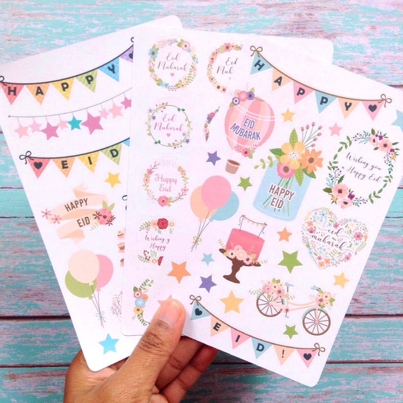 Eid Stickers- Set of 3 Sheets - Floral Spring - Eid Gift, Eid- Ul- Fitr, Eid- Ul- Adha, Islamic Stickers, Muslim Stickers, Ramadan Happy Eid