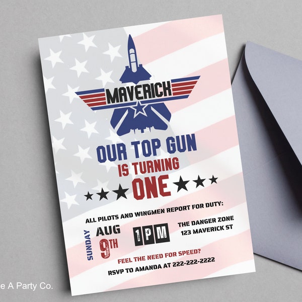 Fighter Pilot Maverick Invitation Template - Printable Birthday Party Invite PERSONALIZED DOWNLOAD