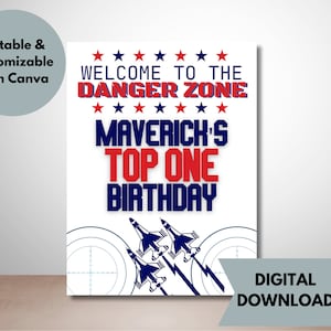 Plantilla de signo de cartel de piloto de combate Maverick - signo de cartel de fiesta de cumpleaños imprimible DESCARGA PERSONALIZADA
