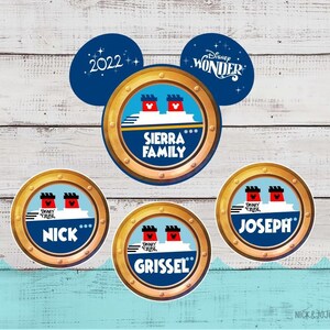 Cruise Porthole Family Magnets - Personalized - Disney Cruise Door Magnets - BLUE