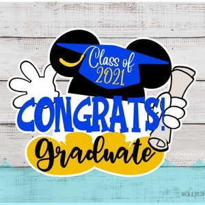 Graduation Congrats Grad - Disney Cruise Door Magnet - Mickey Inspired - 5 Colors - Cap, Tassel - Door Decoration