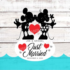 Personalized Just Married - Disney Cruise Door Magnet - Mickey and Minnie