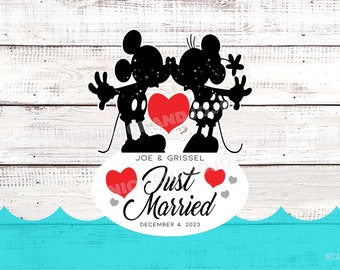 Personalized Just Married - Disney Cruise Door Magnet - Mickey and Minnie