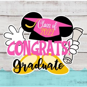 Felicitaciones de graduación Graduado - Imán de puerta de crucero de Disney - Inspirado en Minnie - 5 colores - Gorra, Borla - Decoración de puerta